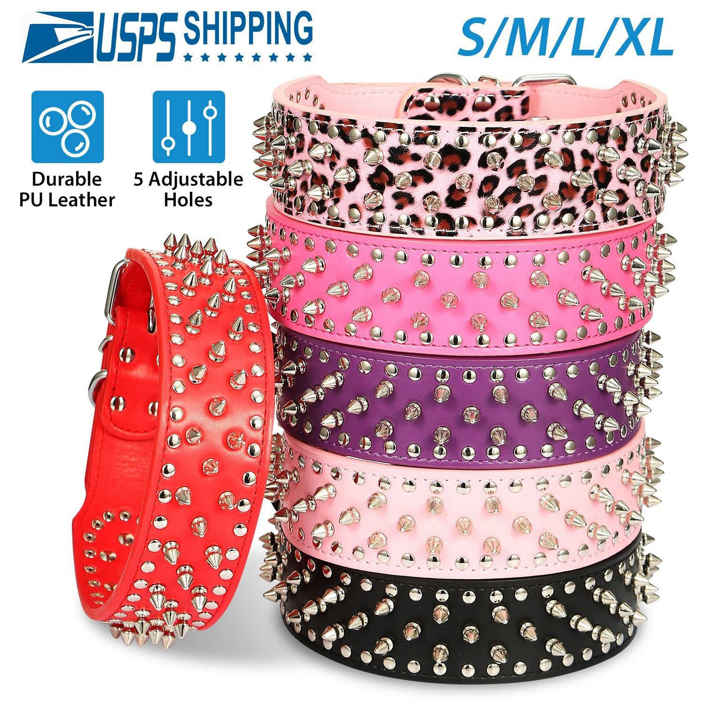 GBruno Dog Leather Collar Spiked