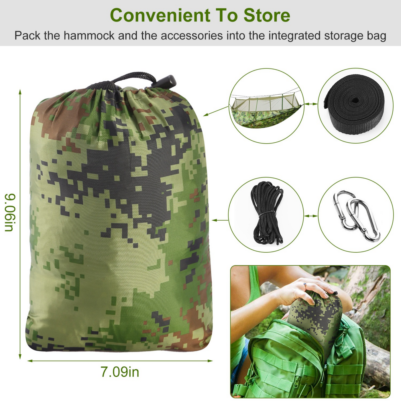 600lbs Load 2 Persons Hammock w/Mosquito Net Outdoor Hiking Camping Hammock Portable Nylon Swing Hanging Bed w/ Strap Hook Carry Bag