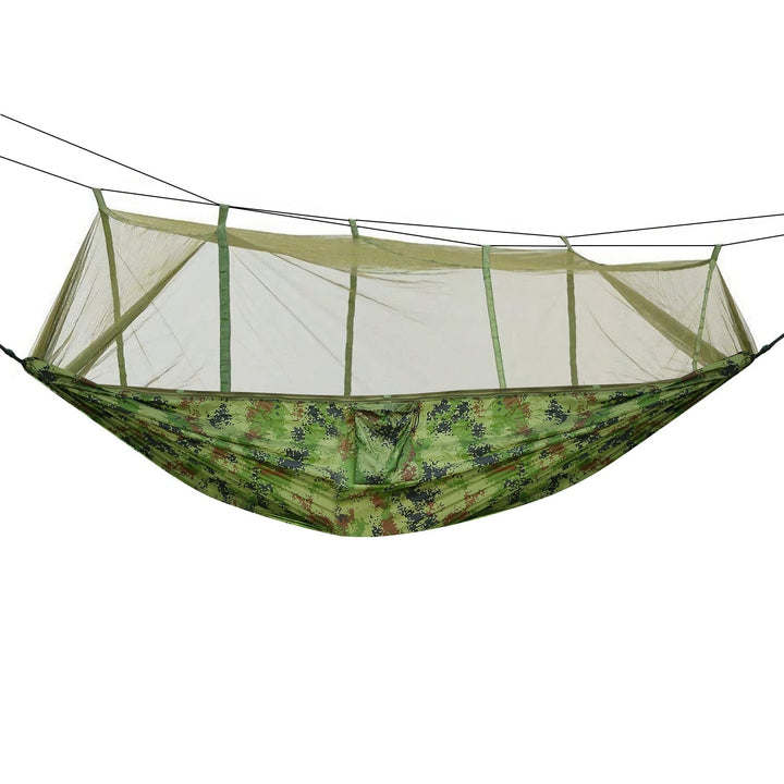 600lbs Load 2 Persons Hammock w/Mosquito Net Outdoor Hiking Camping Hammock Portable Nylon Swing Hanging Bed w/ Strap Hook Carry Bag