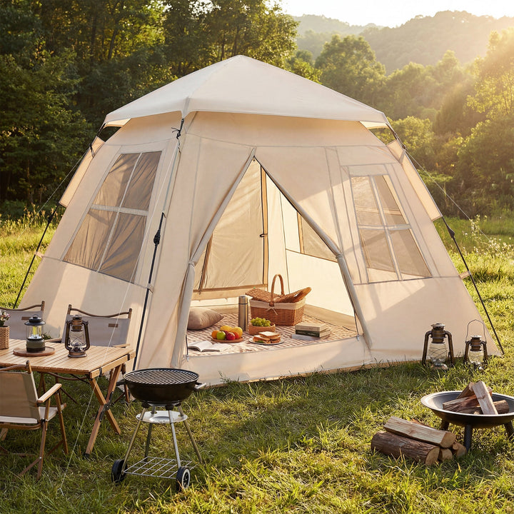 4 Person Camping Tent Portable Automatic Easy Setup with Rainfly and 2 Doors