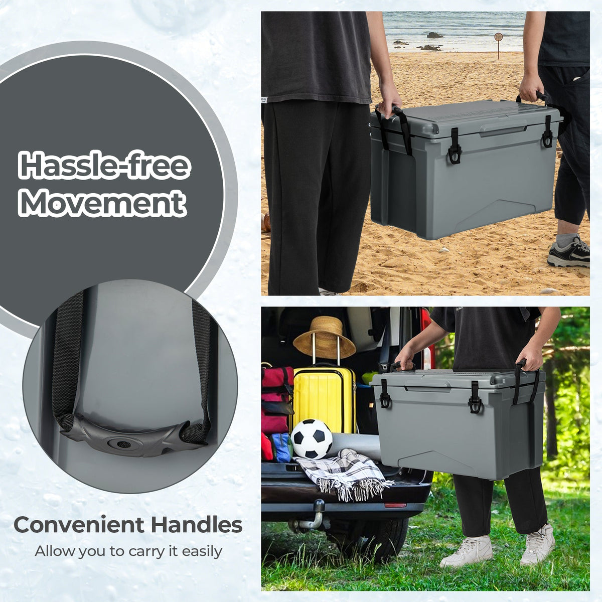 50 QT Rotomolded Cooler Insulated Portable Ice Chest with Integrated Cup Holders