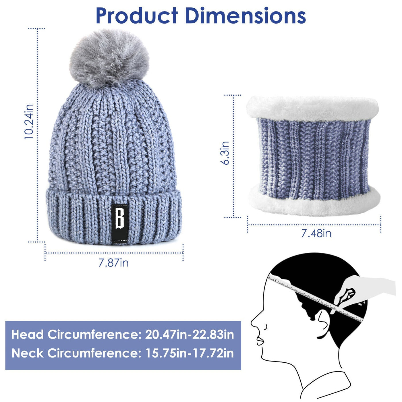 Winter Beanie Hat Scarf Set Women Warm Knitting Skull Cap Neck Warmer for Walking Running Hiking Camping Outdoors Gift