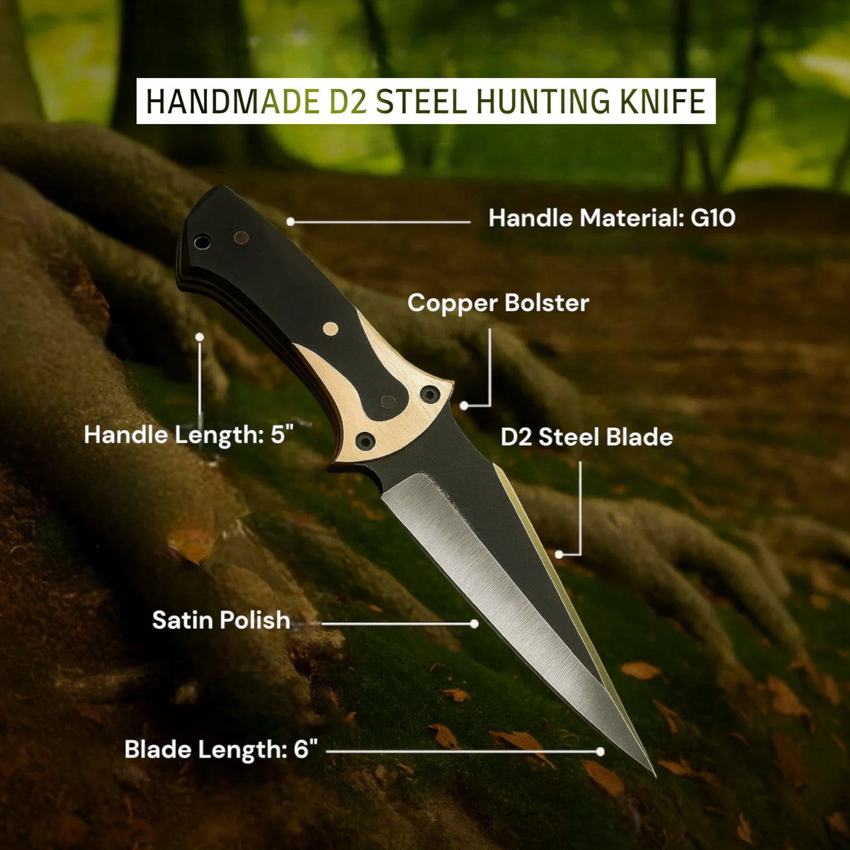 D2 Steel Hunting Knife with G10 Handle & Leather Sheath