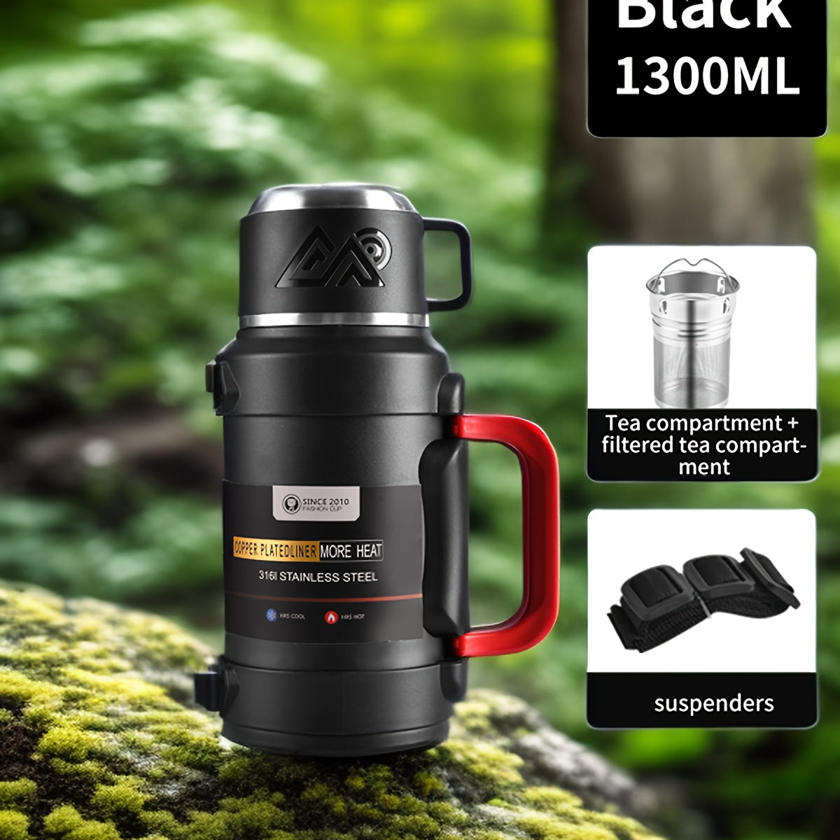 Multi-Size - Insulated Water Bottle Stainless Steel Thermos Mug Handle