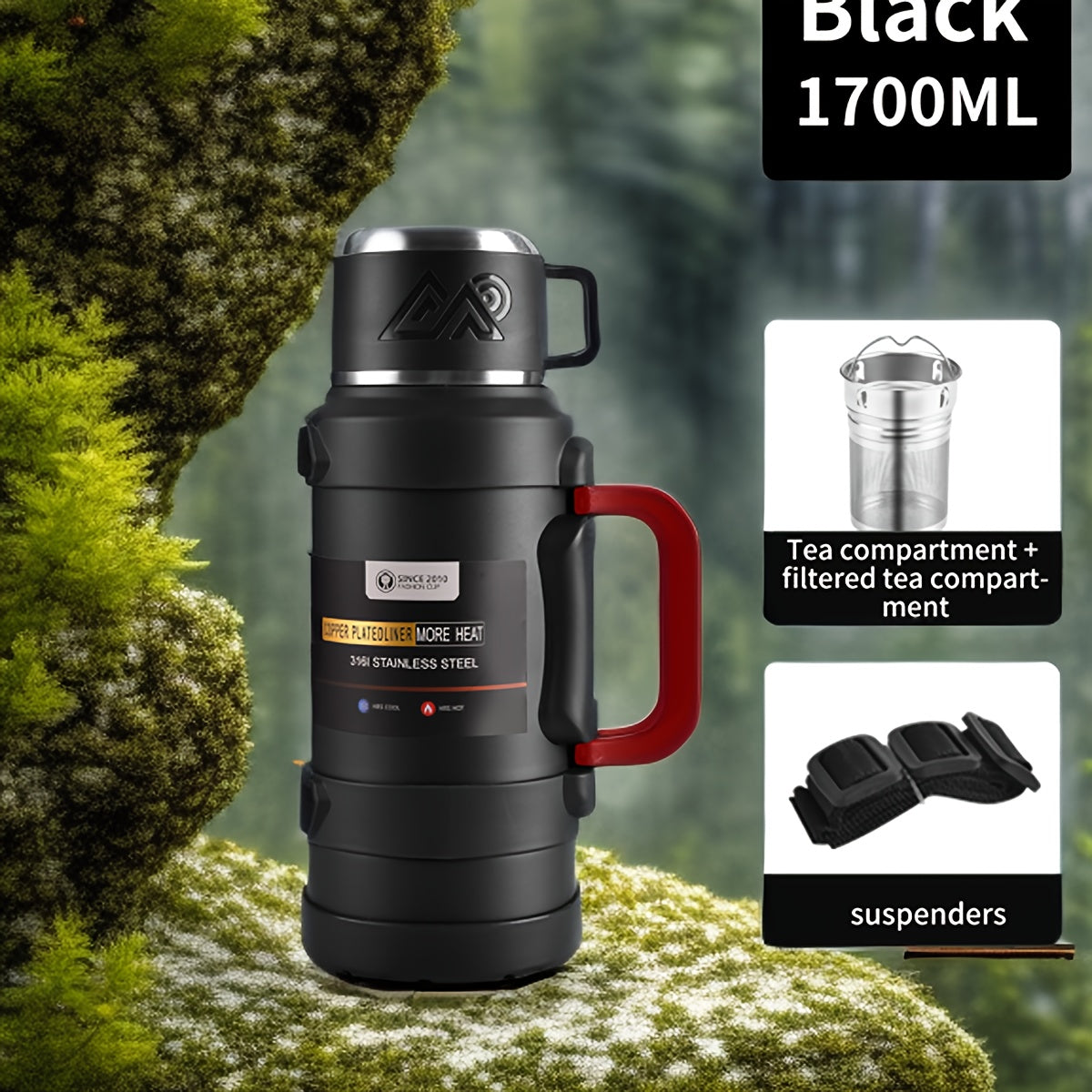 Multi-Size - Insulated Water Bottle Stainless Steel Thermos Mug Handle