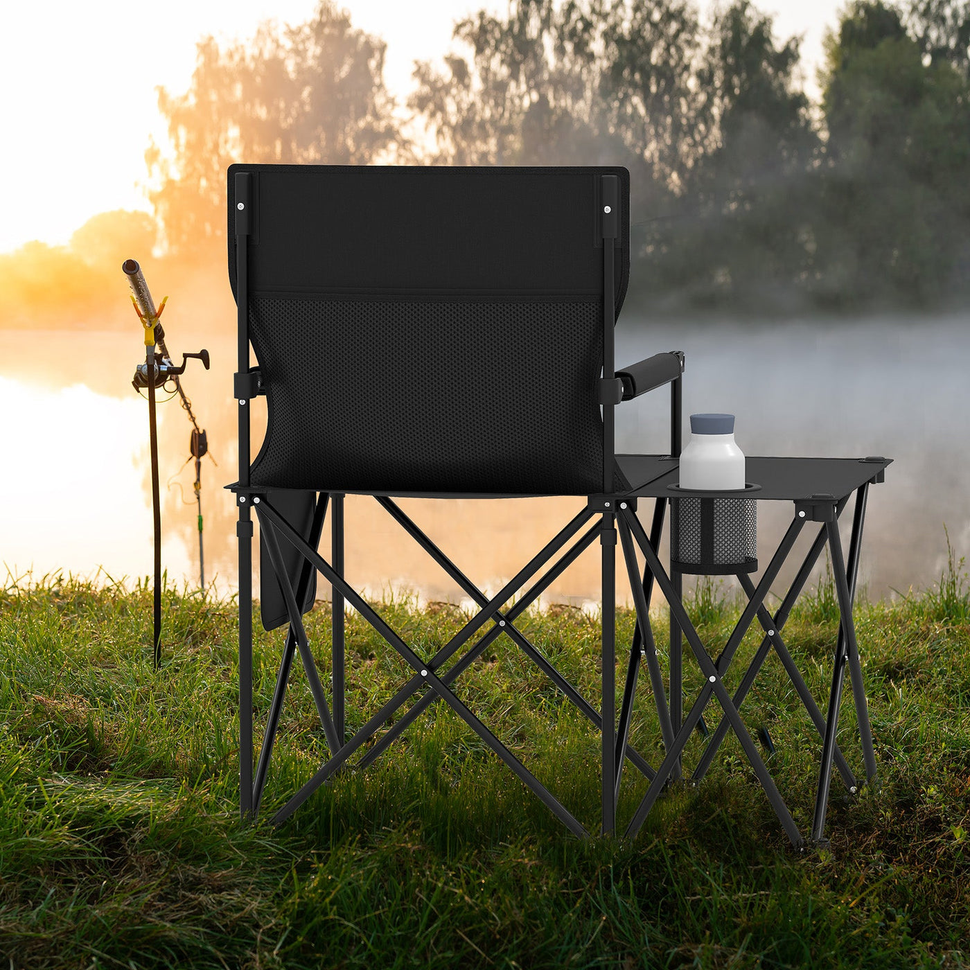 Oversized Camping Chair with Side Table and 2 Storage Pockets