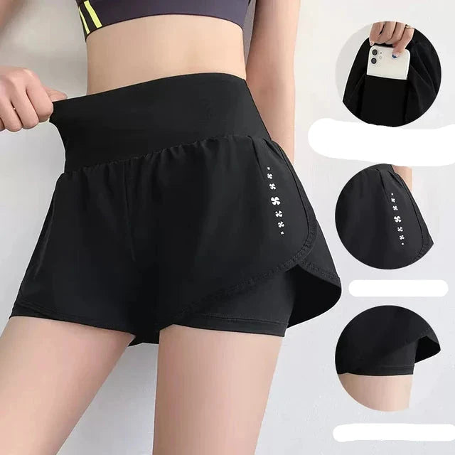 High Waisted Elastic Gym Shorts with Pockets