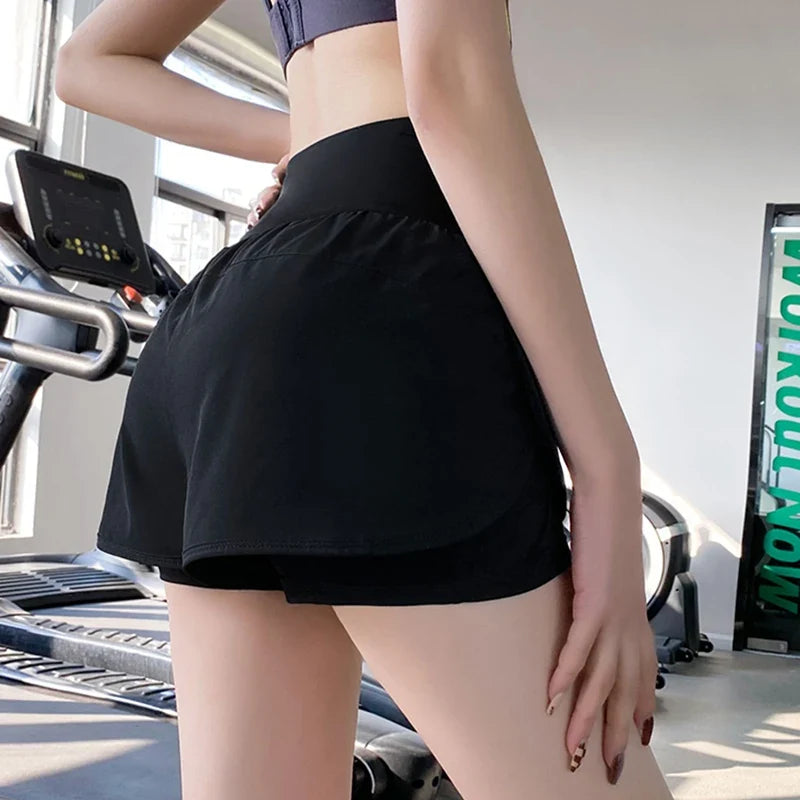 High Waisted Elastic Gym Shorts with Pockets