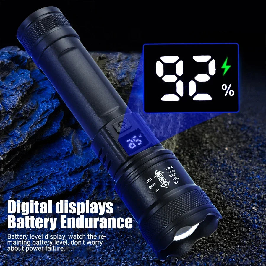 High Strong Power LED Flashlight Tactical Torch USB Rechargeable Zoom Emergency Lights For Outdoor Fishing Work Lighting Lamp