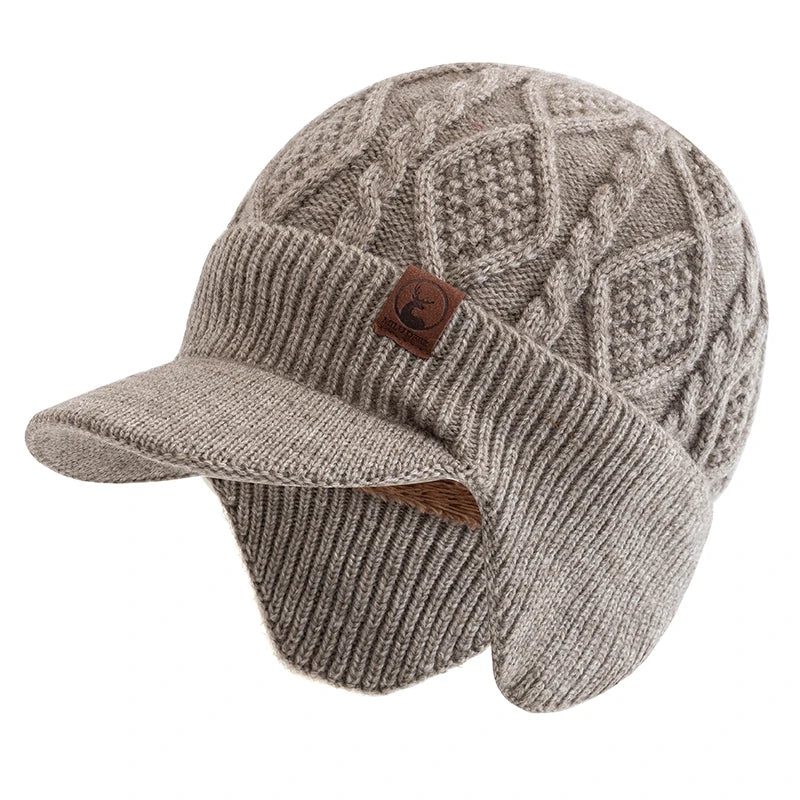 New Unisex Winter Hat Plush Fur Lined Warm Earflap Cap Stylish Soft Beanie Hat  Outdoor Thick Ski Sports Knitted Hat