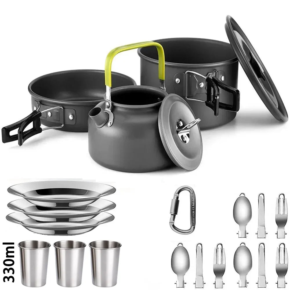 Complete Camping Kitchen Cookware Tableware & Teapot for 2-3