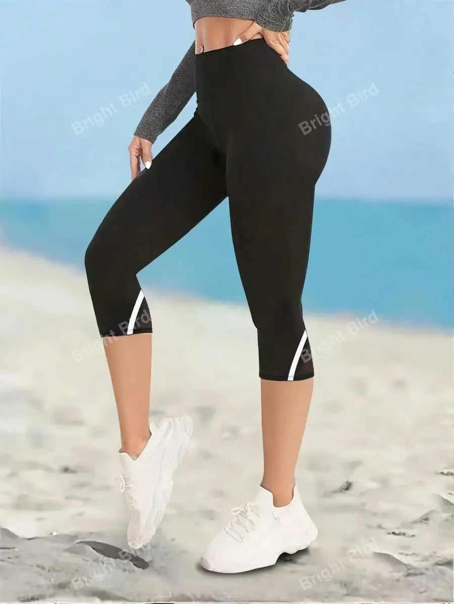 Mesh High Waisted Yoga Capris Tummy Control Workout Leggings