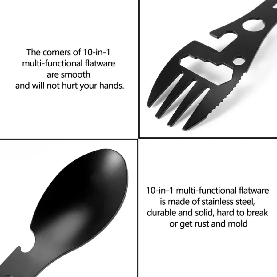 Outdoor Survival Tools 5 in 1 Camping Multi-functional EDC Kit Practical Fork Knife Spoon Bottle/Can Opener