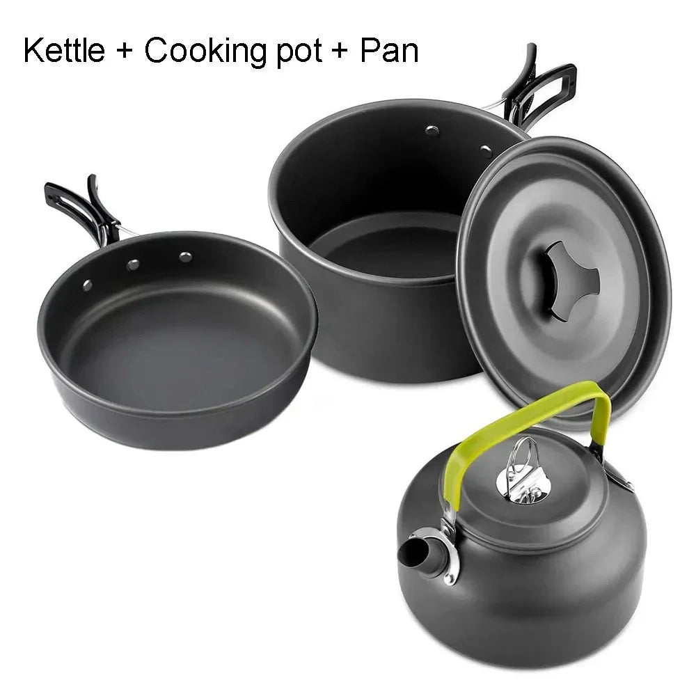 Complete Camping Kitchen Cookware Tableware & Teapot for 2-3