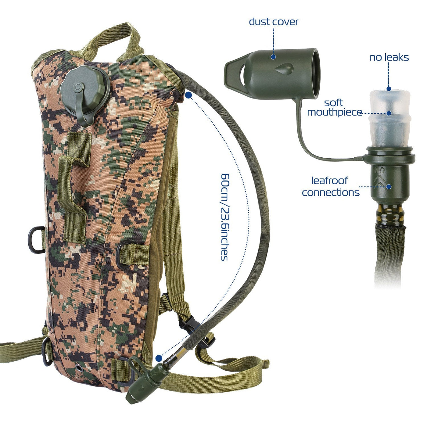iMounTEK Tactical Hydration Pack 3L Water Bladder Adjustable Water Drink Backpack for Hiking Cycling Climbing Running
