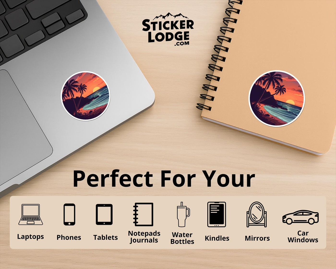 Tropical Beach Sunset Vinyl Sticker