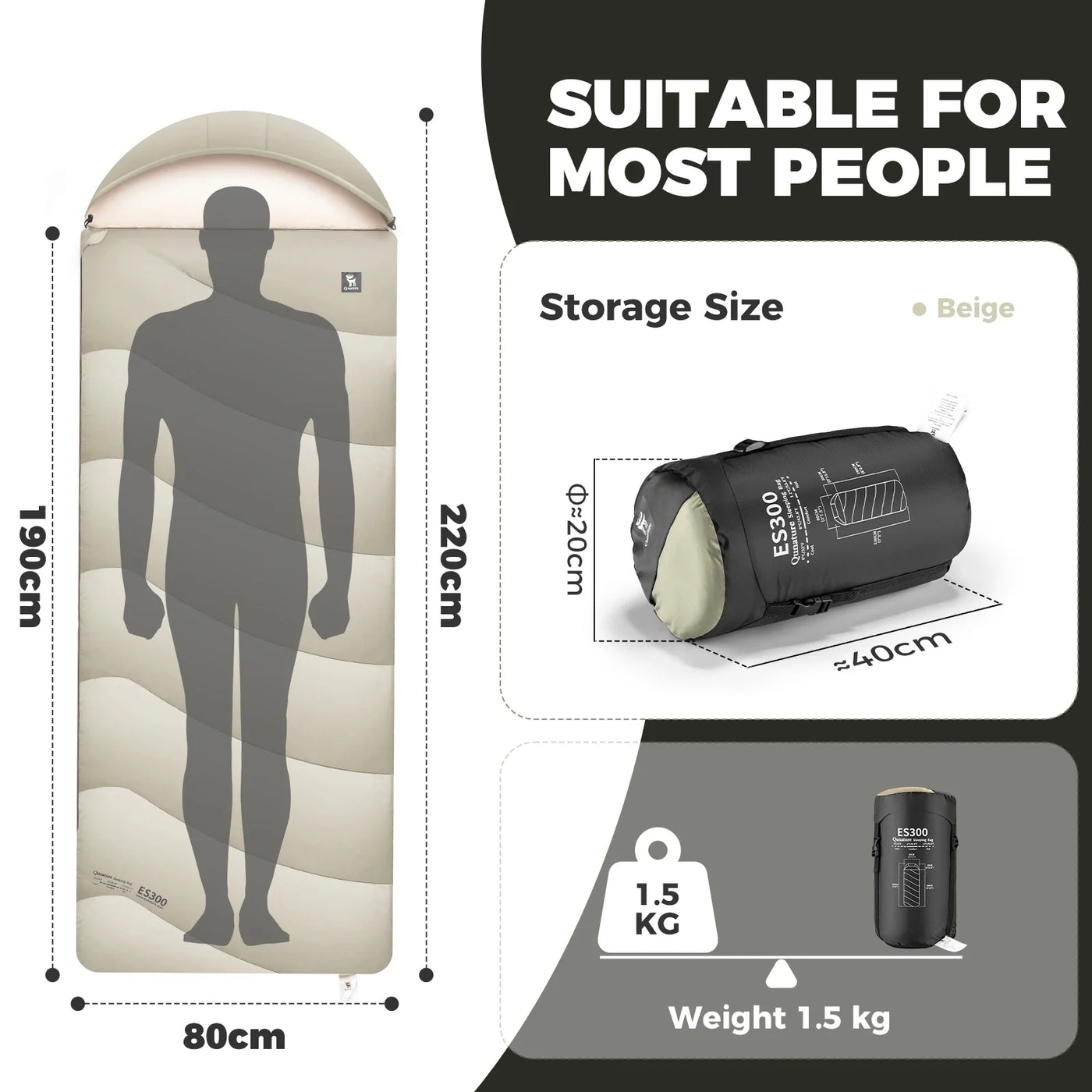Cotton Envelope Portable Backpacking Sleeping Bag for Outdoor Camping with Compression Sack
