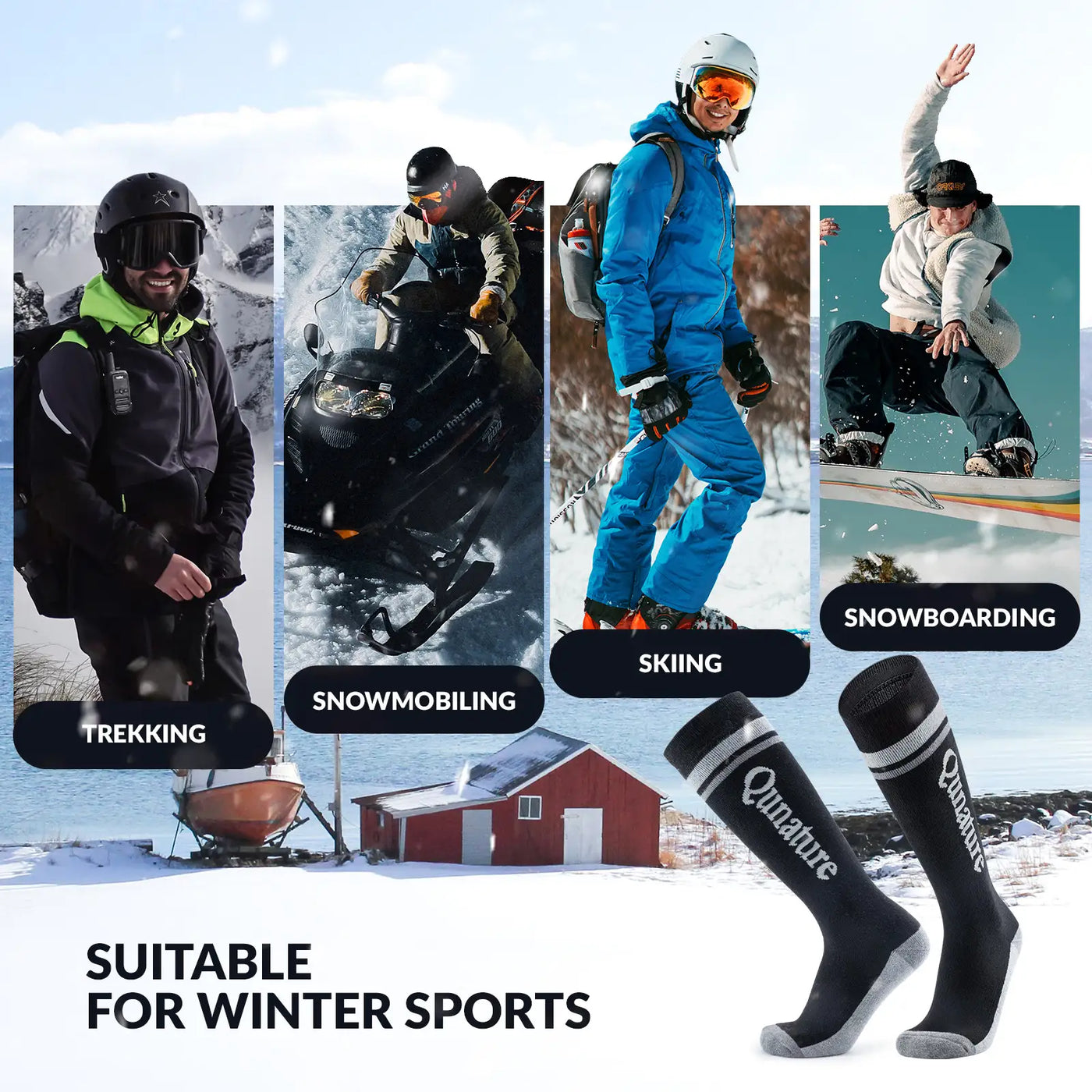 Thermal Wool Blend Ski Socks, Cold Weather Knee-high Warm Socks for Winter