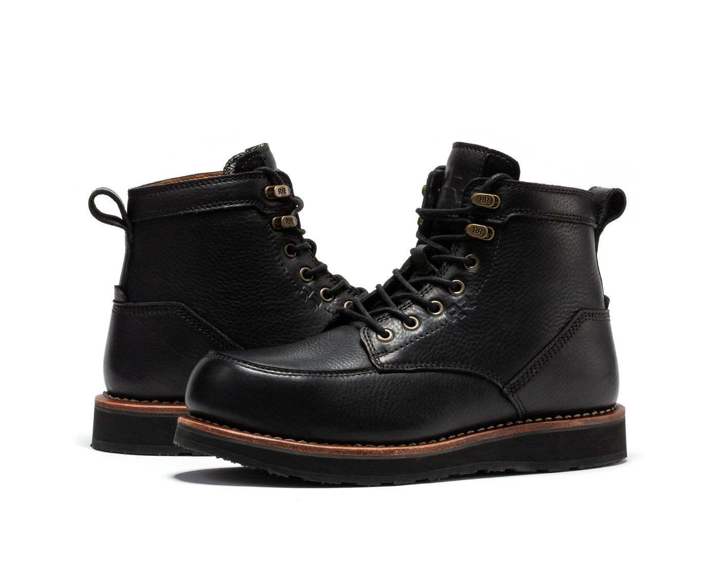 ROCKROOSTER Edgewood Men's 6 Inch Black Steel Toe Wedge Work Boots SAP610BK